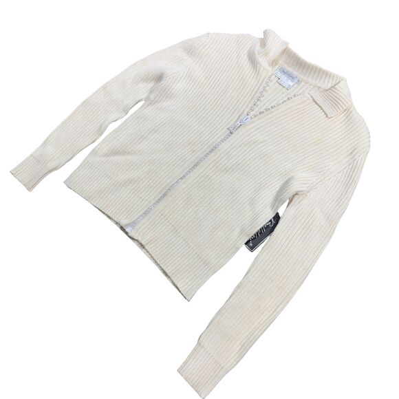 Belldini Sweater Women's XL Ivory Knitted Long Sleeve Collared Full Zip Cardigan - Picture 2 of 7